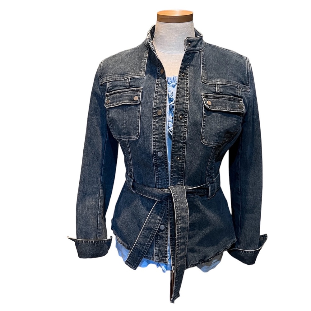 Elie Tahari Fitted Denim Jean Jacket with Belt, Size Small